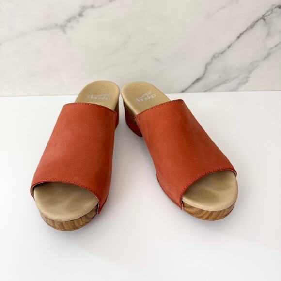 Dansko Womens Maci Heeled Sandal Clogs 38 / 7.5-8 Leather Comfort Burnt Orange - Picture 1 of 11